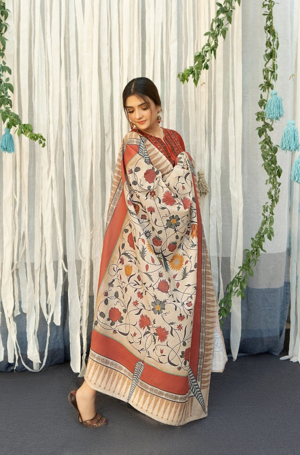 DHANAK WOOL EMBROIDERED 3 PIECE