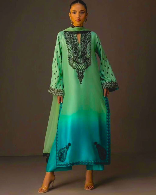 Allover Digital Printed Shamooz Silk 3 PIECE