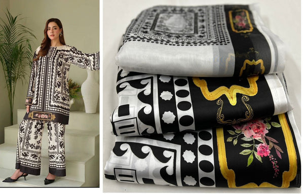 Allover Digital Printed Shamooz Silk 3 PIECE