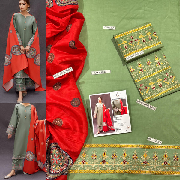 LAWN Cotton EMBROIDERED 3 PIECE