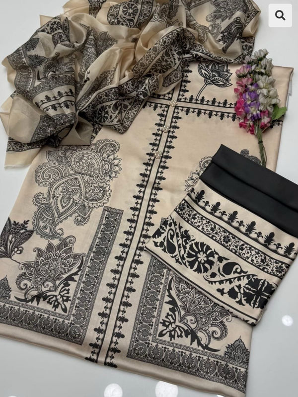 Allover Digital Printed Shamooz Silk 3 Piece