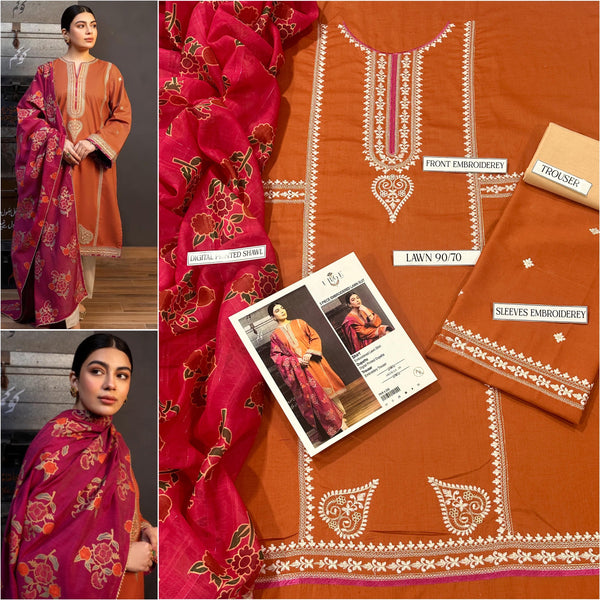 LAWN Cotton EMBROIDERED 3 PIECE
