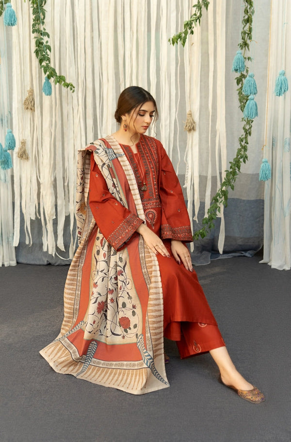 DHANAK WOOL EMBROIDERED 3 PIECE