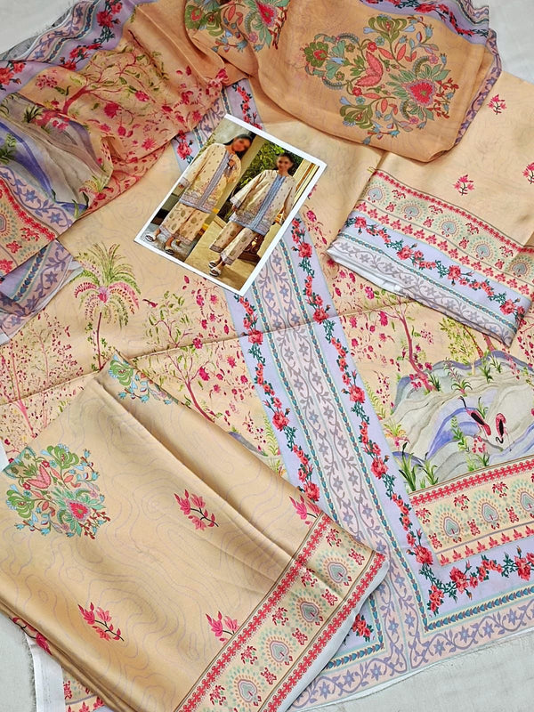 Allover Digital Printed Shamooz Silk 3 PIECE