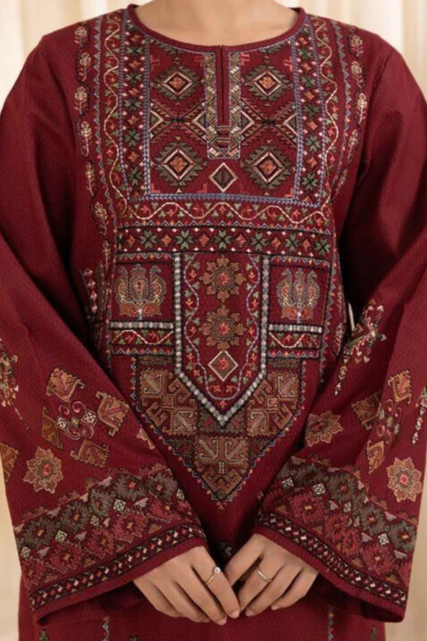 SAPPHIRE AJRAK EMBROIDERED DHANAK WOOL 3 PIECE ZH
