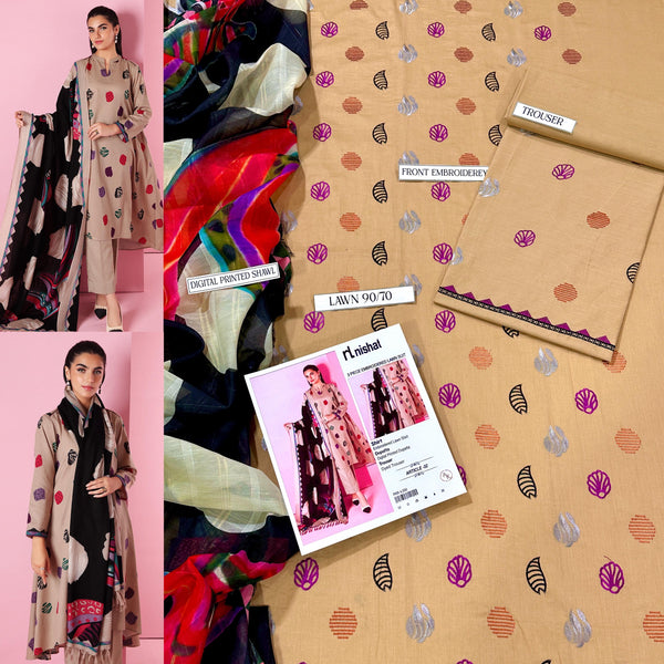 LAWN Cotton EMBROIDERED 3 PIECE