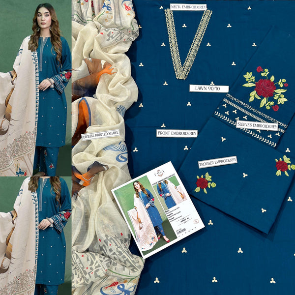 LAWN Cotton EMBROIDERED 3 PIECE