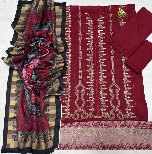 MARIA B LUXURY EMBROIDERED DHANAK WOOL 3 PIECE BIK 506