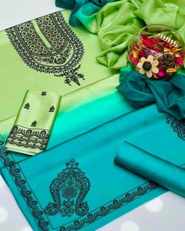Allover Digital Printed Shamooz Silk 3 PIECE