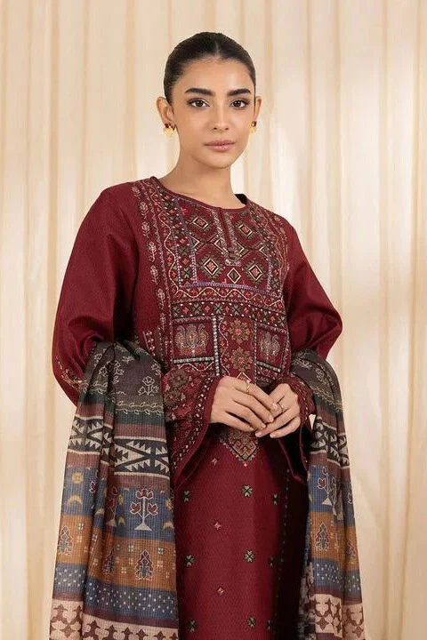 AJRAK EMBROIDERED DHANAK WOOL 3 PIECE
