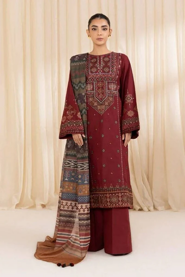 AJRAK EMBROIDERED DHANAK WOOL 3 PIECE
