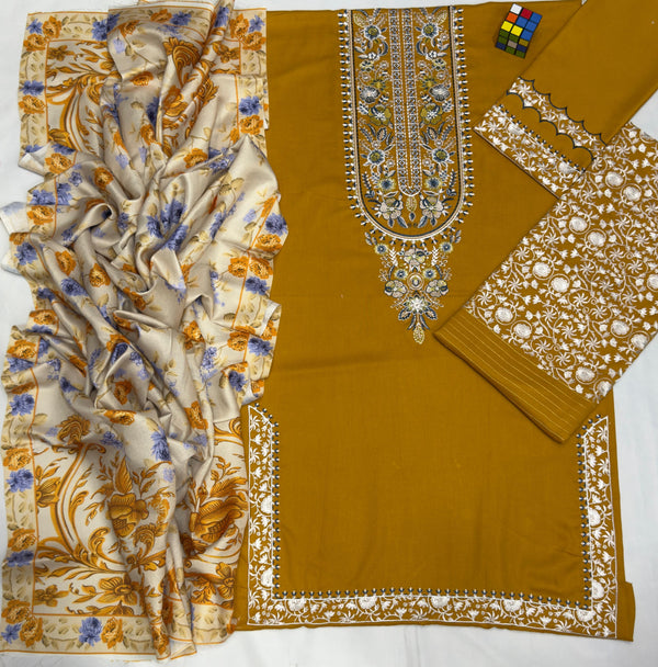 ZARA SHAHJAHAN Luxury Heavy Embroidered Dhanak Wool 3 PIECE BIK5058