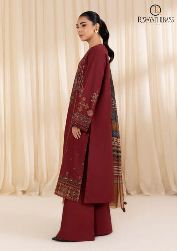 AJRAK EMBROIDERED DHANAK WOOL 3 PIECE