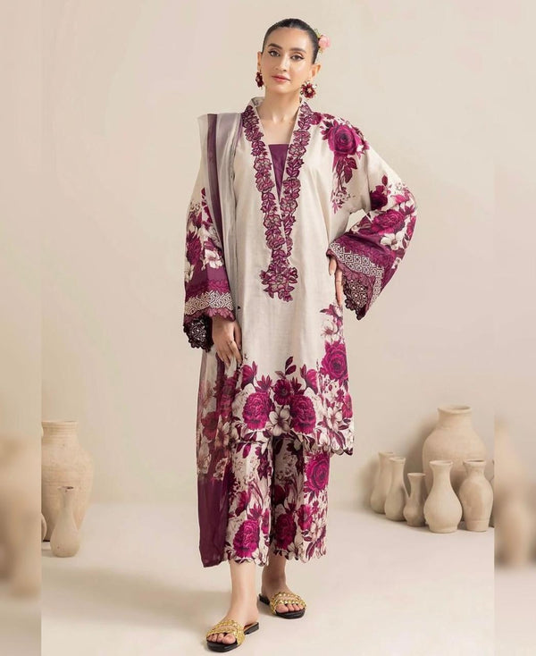 Allover Digital Printed Shamooz Silk 3 PIECE