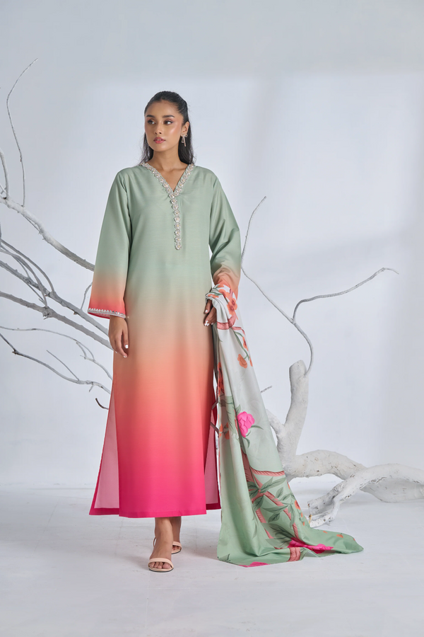 Allover Digital Printed Shamooz Silk 3 PIECE